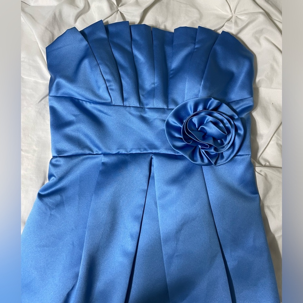 Blue Satin Mini Davids Bridal Dress